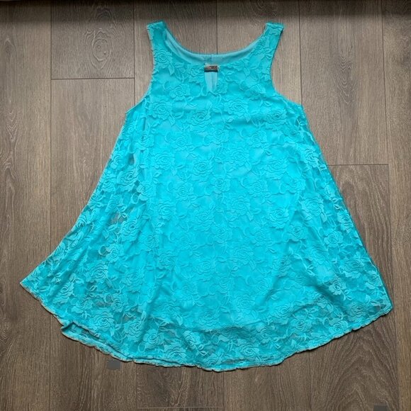 Women's Blue Floral Lace Dress Blouse Tank Top Sleeveless - Picture 10 of 14